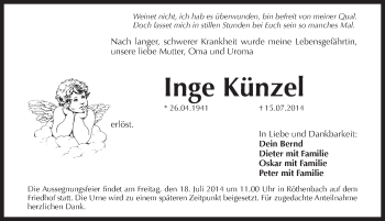 Traueranzeige von Inge Kuenzel von Pegnitz-Zeitung